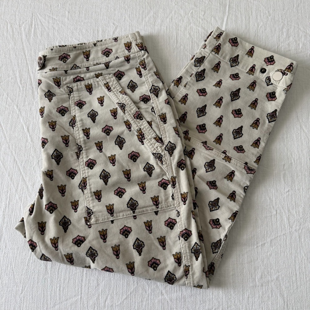 Anthropologie Floral Corduroy Utility Pants